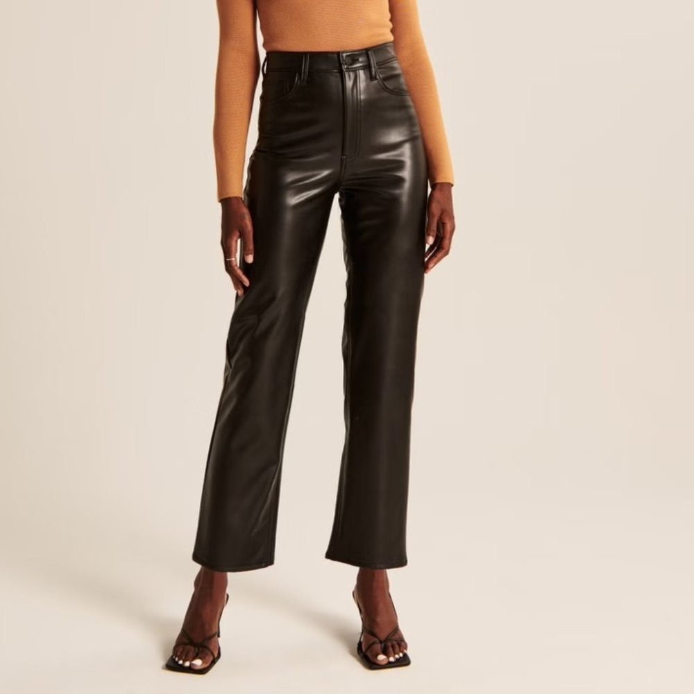 A&F Vegan Leather Ankle Straight Pant Ultra High Rise